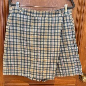 Plaid Wrap Skort in Beige and Blue